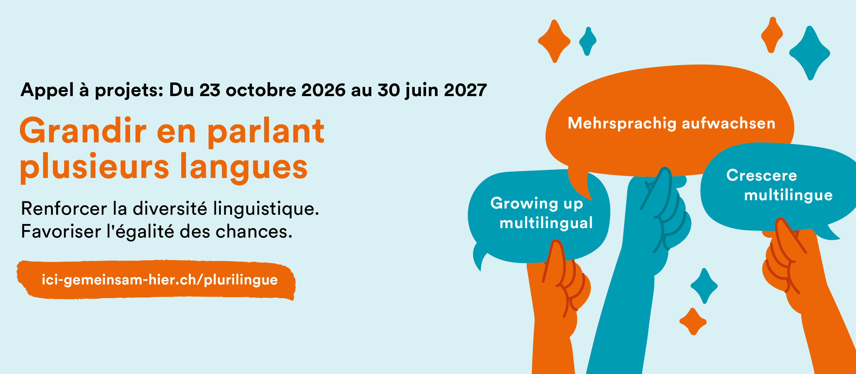Illustration comportant des bulles de dialogue illustrant le fait de grandir dans un environnement multilingue.
