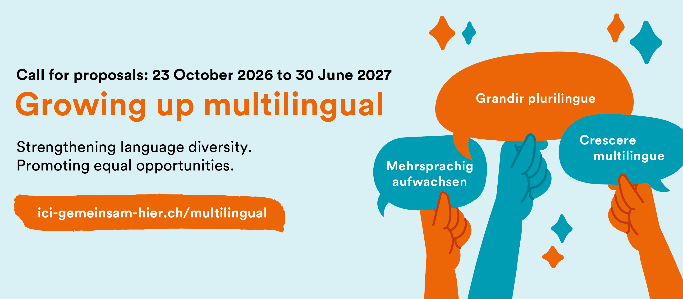 An illustration featuring speech bubbles that illustrate what it’s like to grow up speaking several languages.