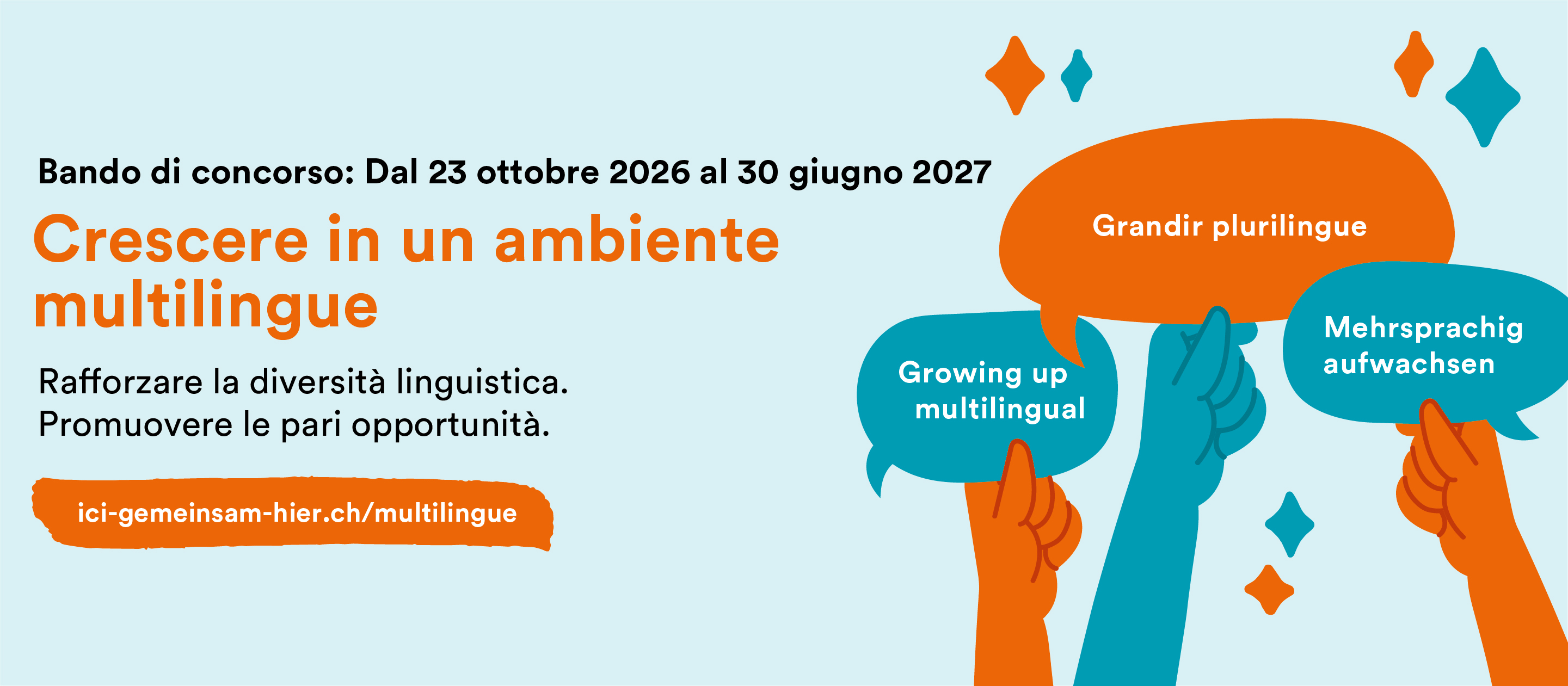 Immagine con fumetti che illustrano l’esperienza di crescere in un ambiente multilingue.